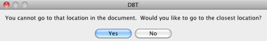 Image of message which appears advising that you cannot go to the location selected.